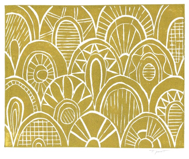 Moroccan Scallop Pattern 8 x 10 Hand-pulled Linocut Print, Gold 