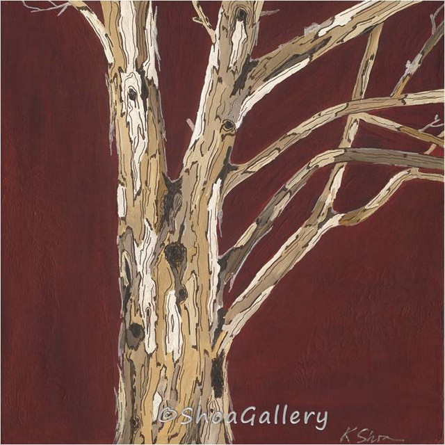 Very large wall art canvas print tree trunks oxblood red artwork