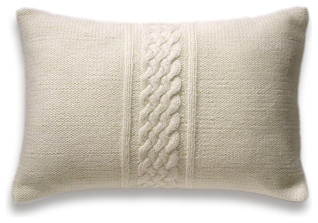 Decorative Cable Knit Pillow Cover In Ivory 12x18 inch Lumbar Cushion