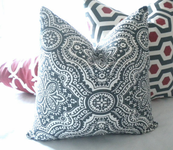 Charcoal and light Ivory print pillow cover transitional-decorative-pillows
