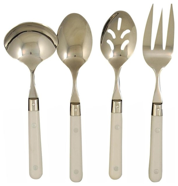 Le Prix White 4Pc. Flatware Hostess Set Contemporary Serving Utensils by ivgStores