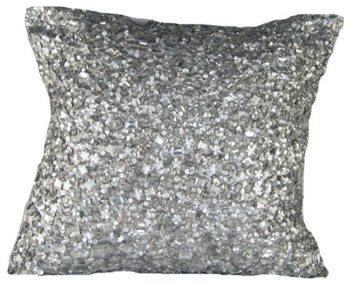Silver Sequins Poly Blend 20 x 20 Decorative Pillow - Contemporary - Decorative Pillows - by ...