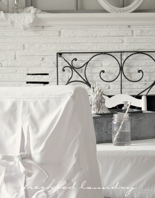 Custom Shabby Chic Parsons Dinning Chair Covers in White Canvas Cotton