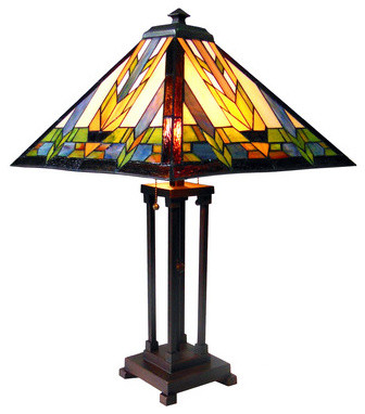 25" H Stained Glass Mission Style Santa Fe Table Lamp - Craftsman ...