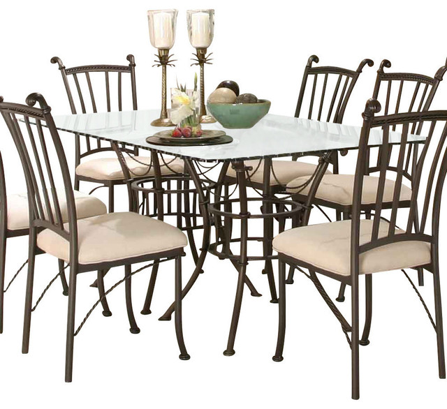 Cramco Denali Rectangular Chiseled Glass Top Dining Table with Molten Earth Base Traditional