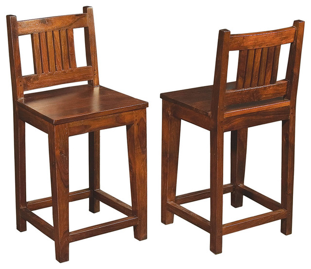 Solid Wood Counter Height Stool with Low Back Craftsman Bar Stools