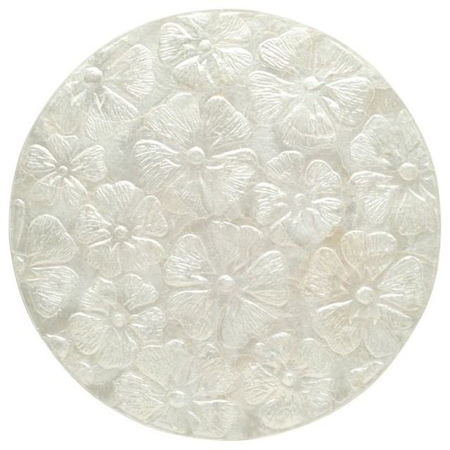 Round Capiz Seashell Placemat Set of 2, OffWhite Beach Style