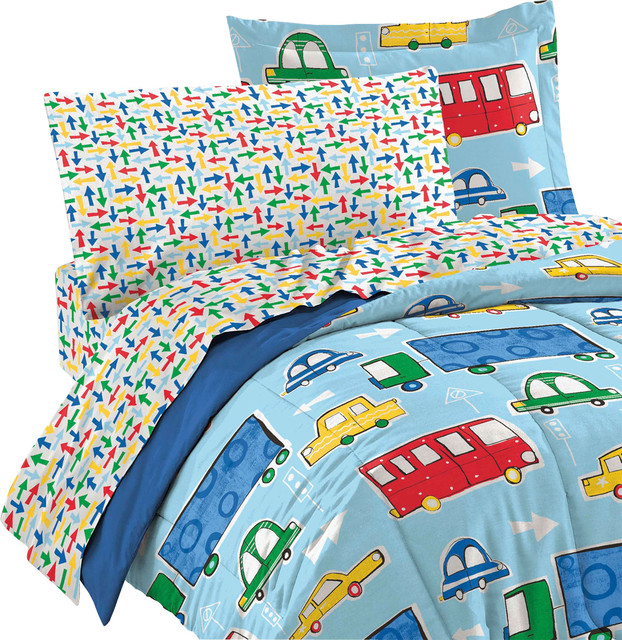 Traffic Twin Bedding Set 5 Piece Cars Trucks Bed Contemporary Kids