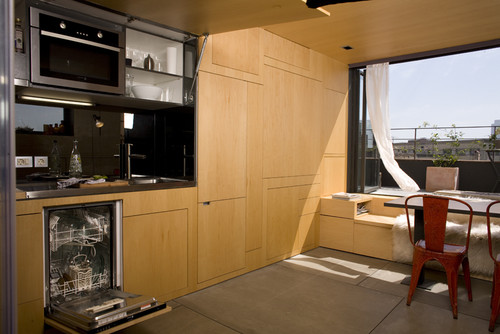 modern kitchen with integrated refrigerator