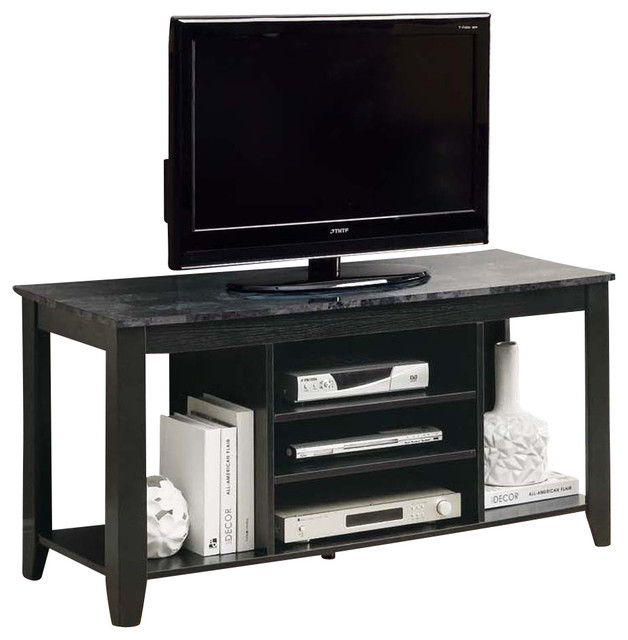 Monarch Specialties 3526 48 Inch Marble Top TV Console in Black and Grey Traditional