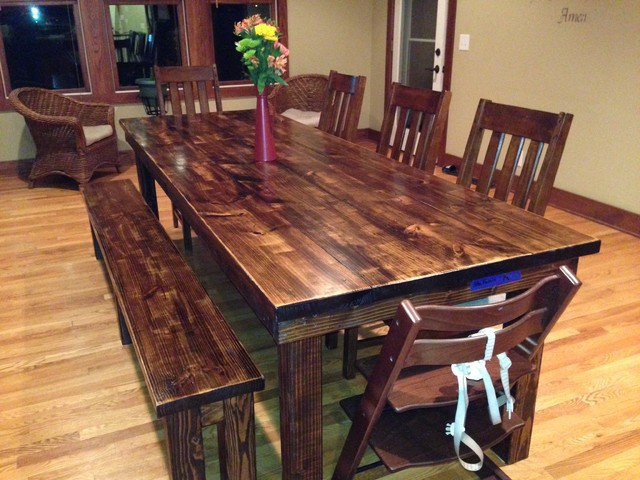  table in Vintage Dark Walnut stain. Table: $820.00 Bench $220