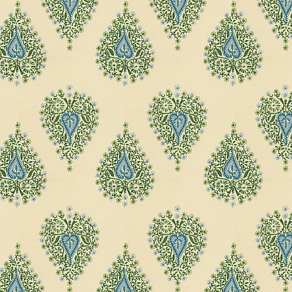 Teal Teardrop Block Print Fabric Eclectic Upholstery Fabric by Loom Decor