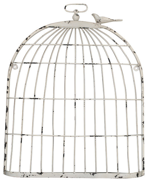 Metal Wall Bird Cage Photo Holder 19" x 15.5", Shabby White