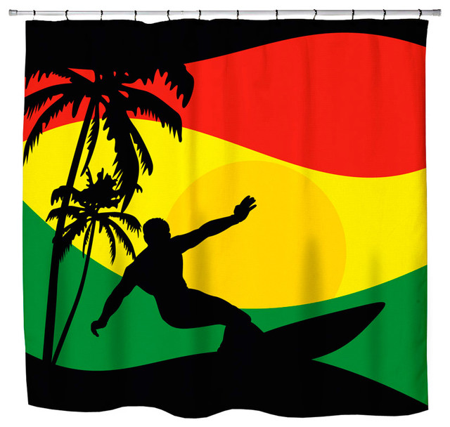 "Surfer Mon" Jamaican Colored Shower Curtain Beach Style Shower