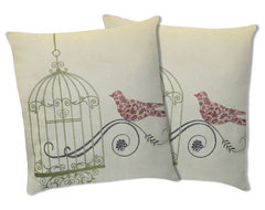 Dream Bird Green Decorative Pillows (Pair) contemporary-bed-pillows