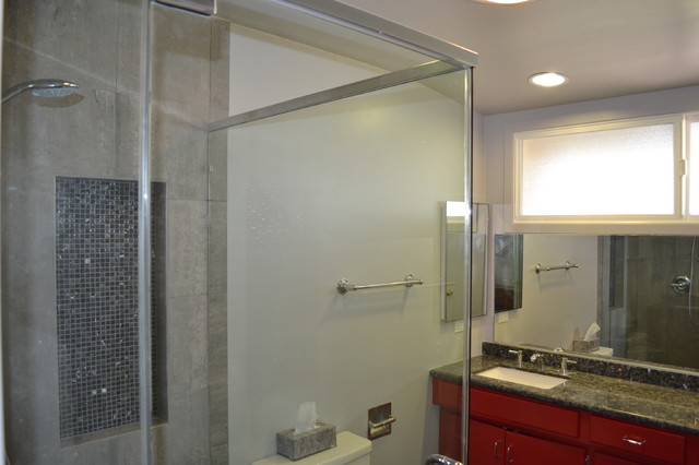 Bathroom Remodel - Red Cabinet contemporary bathroom