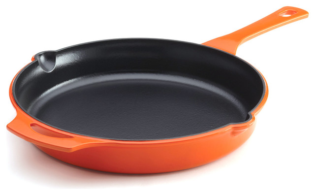 Rachael Ray Cast Iron Orange 12-inch Open Skillet with Helper Handle 