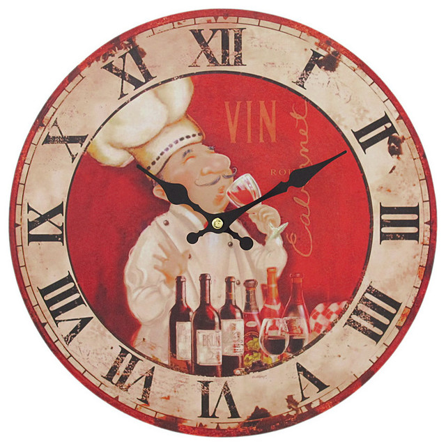 11 1/2 Inch Diameter Red Wine Chef Kitchen Wall Clock Rustic Wall Clocks by Zeckos