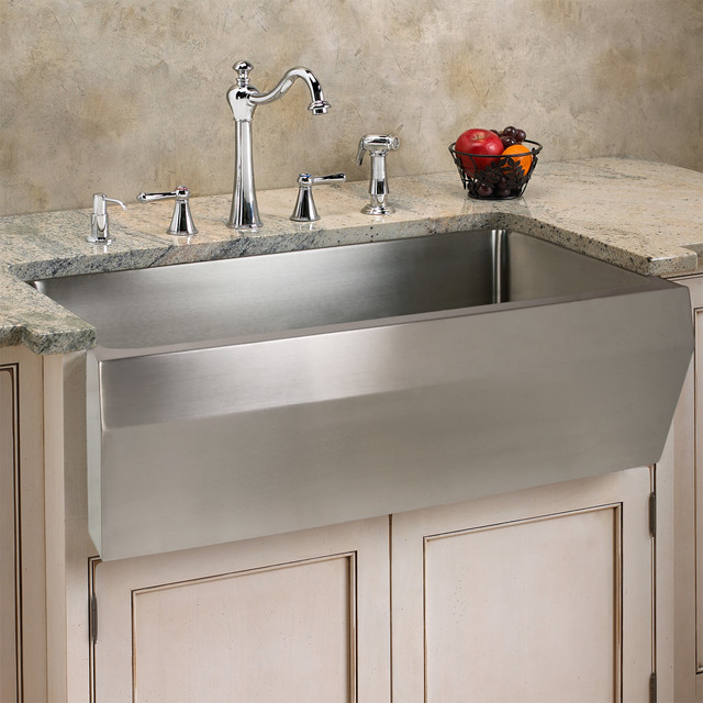 Optimum Stainless Steel Farmhouse Sink Angled Front Contemporary