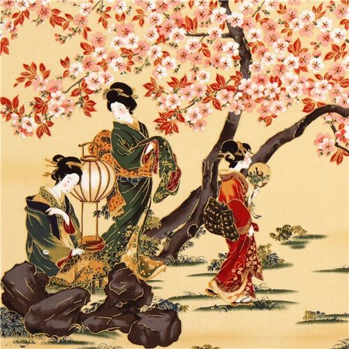 yellow Japanese geisha Asia fabric Robert Kaufman USA Fabric