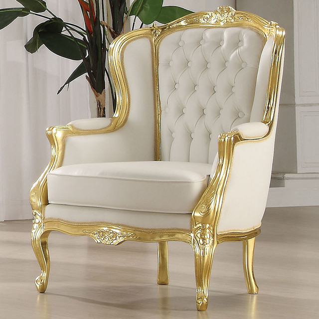 Kassim Accent Chair in Gold Frame and White PU modern-chairs