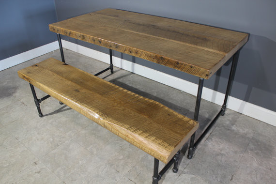 Reclaimed Farm Wood Custom Handmade Table with Bench by Urban Wood 