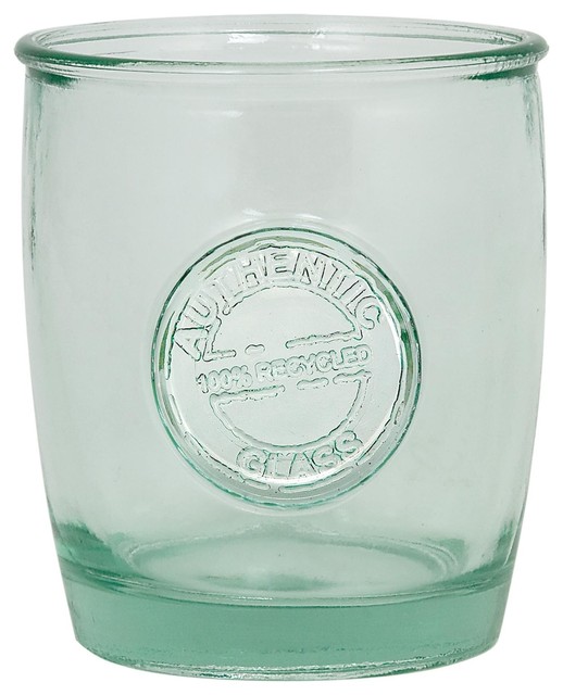 Set of 4 Authentic Recycled Clear Green Drinking Glasses Contemporary Everyday Glasses by