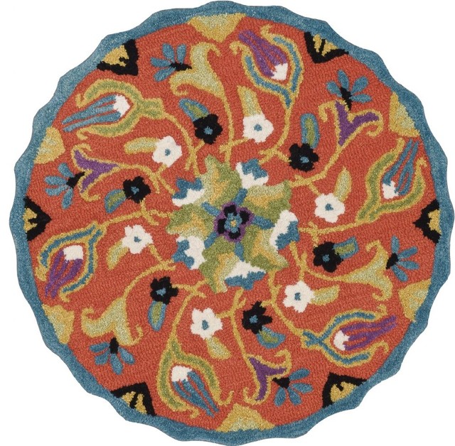 Contemporary Azalea Round 3' Round Coral Area Rug Contemporary Area