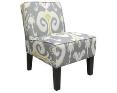 Armless Upholstered Slipper Accent Chair, Grey & Gold Ikat contemporary chairs