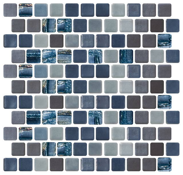 Full Sheet Of Blue Silver And Gray Recycled Glass Tile Contemporary