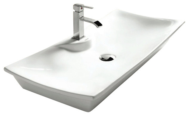 Rectangular White Ceramic Vessel Bathroom Sink, One Hole contemporary ...
