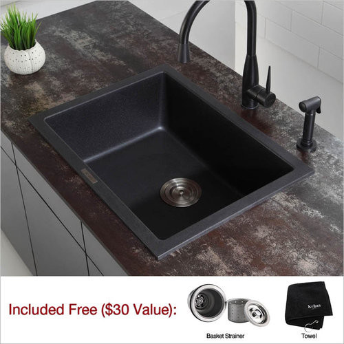 Kraus KGD-410B Black Onyx Granite 24