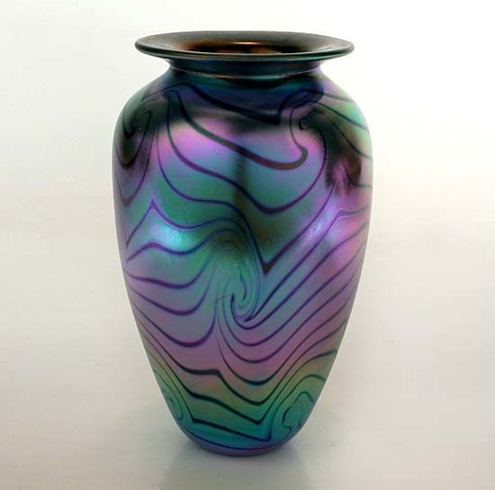 Pulled Feather Iridescent Favrile Glass Vase by Eckhart Contemporary