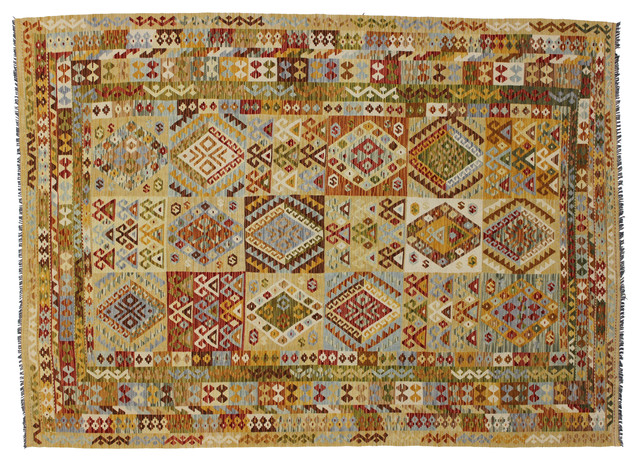 Consigned - Handwoven wool vintage Afghan Shirvan Kilim modern-rugs