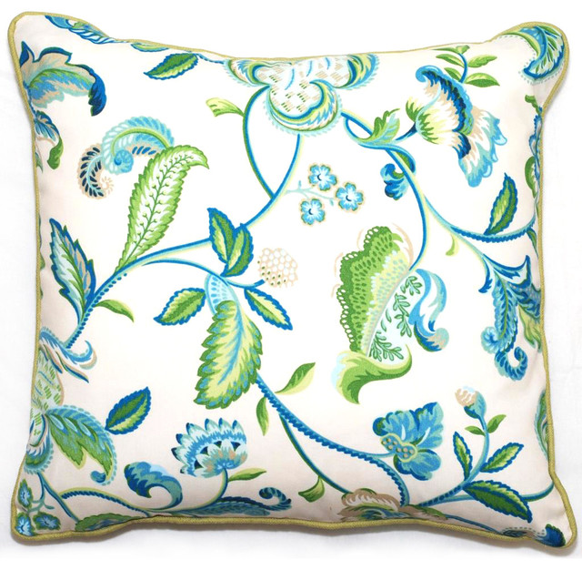 Green/ Blue Floral Outdoor Living Throw Pillow/18-inch - Contemporary - Decorative Pillows - by ...