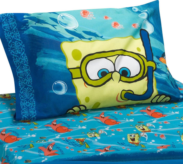 Spongebob Squarepants Sea Adventure 4Piece Full Bed Sheet Set Contemporary Kids Bedding
