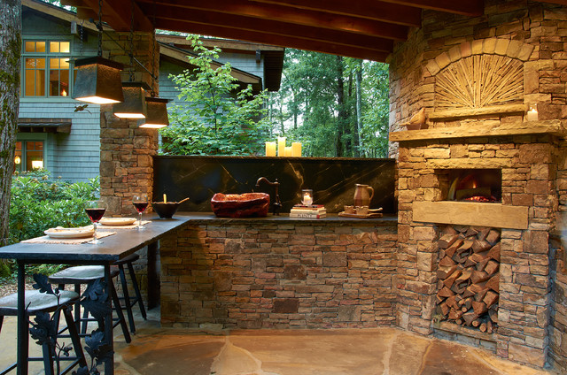 Outdoor Kitchen with Wood Burning Pizza Oven - Rustic - Patio - other ...