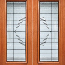 Contemporary Hand-cut Beveled Glass Exterior Double Door, Full lite ...