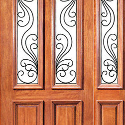 Mahogany Insulated Twin Lite Entry One Door with Sidelite Ironwork ...