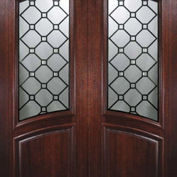 Slab Double Door 96 Wood Mahogany Casablanca Arch Top Arch Lite Glass ...