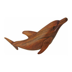 Carved Mahogany Wooden Swimming Dolphin Statue - This stunning swimming ...