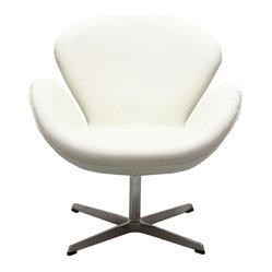 Modern white leather swivel lounge chair Dove - Modern white leather ...