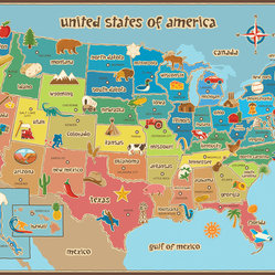 WallPops - Kids USA Dry Erase Map Wall Decal - Educational and engaging ...