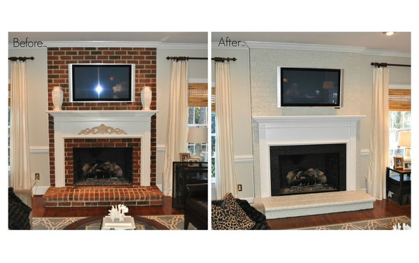 One more before and After picture of our painted brick fireplace!