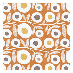 Orange & Gray Graphic Floral Fabric - Modern graphic floral print in ...