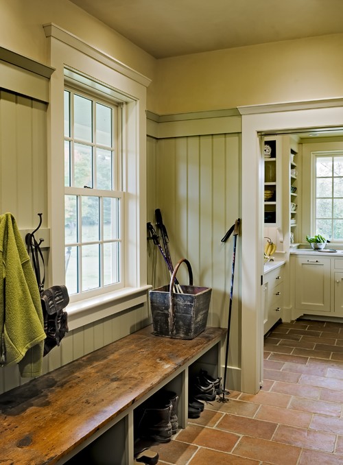 Mudroom with reclaimed wood bench