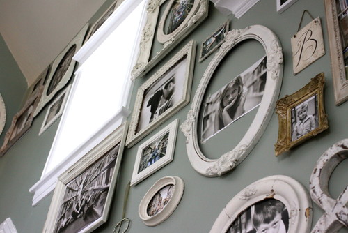family photo wall eclectic staircase