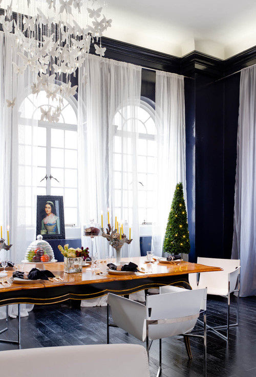 Nomad Luxuries bright and blue themed dining area for inspiration. 