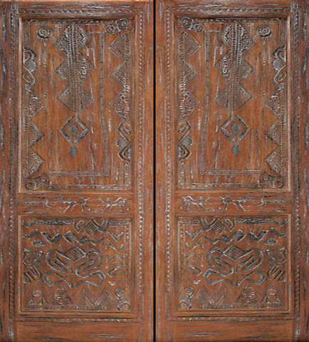 African Style Hand Carved Mahogany Prehung Double Door - Eclectic ...