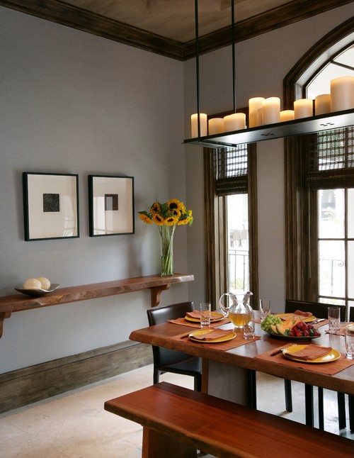 shelving can be installed on the walls, or hung from the ceiling like the one here